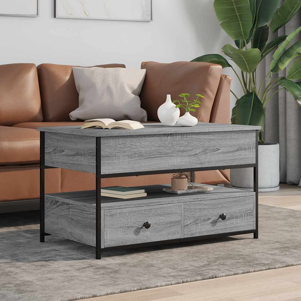 sofabord 85x50x50 cm konstrueret træ og metal grå sonoma-eg