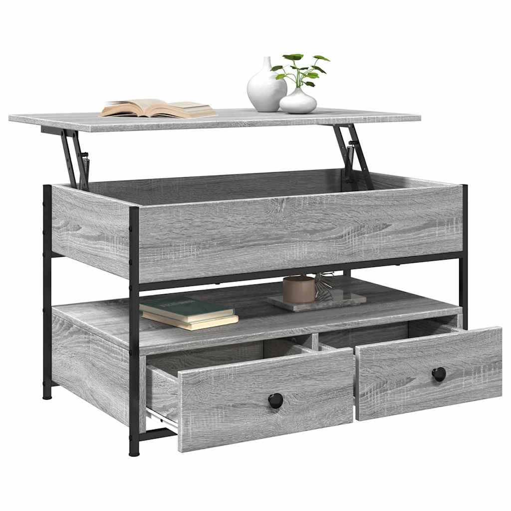 sofabord 85x50x50 cm konstrueret træ og metal grå sonoma-eg