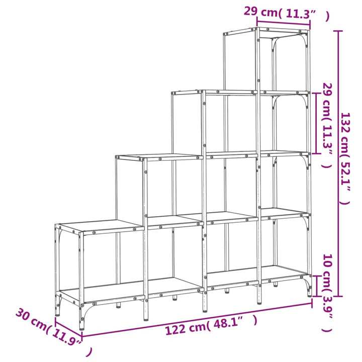 bogreol 122x30x132 cm konstrueret træ og metal sort