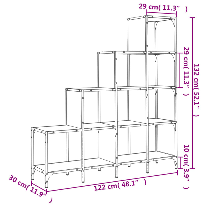 bogreol 122x30x132 cm konstrueret træ og metal sonoma-eg
