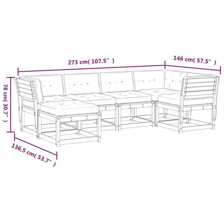 sofasæt til haven 6 dele med hynder massivt fyr gyldenbrun