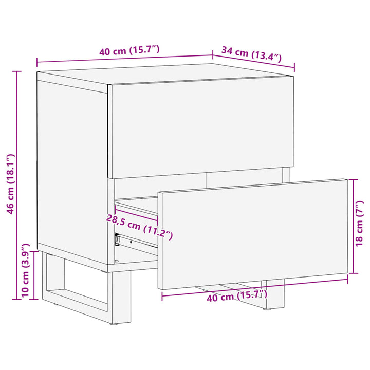 sengeborde 2 stk. 40x34x46 cm massivt mangotræ