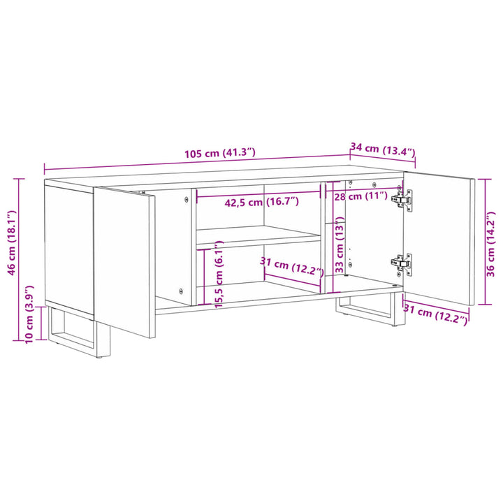 tv-bord 105x34x46 cm massivt akacietræ