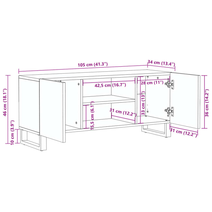 tv-bord 105x34x46 cm massivt mangotræ hvid