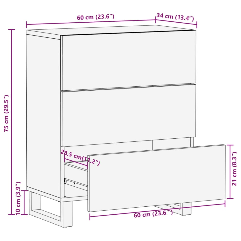skænk 60x34x75 cm massivt mangotræ hvid