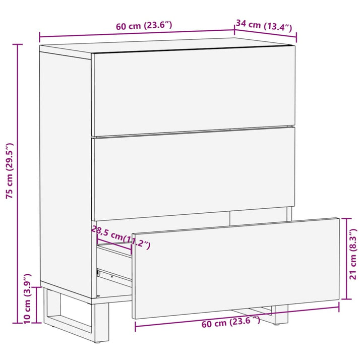 skænk 60x34x75 cm massivt mangotræ hvid