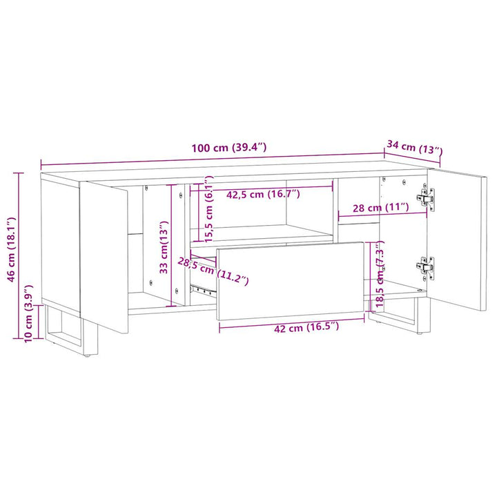 tv-bord 100x34x46 cm massivt mangotræ