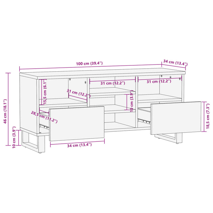 tv-bord 100x34x46 cm massivt ru mangotræ