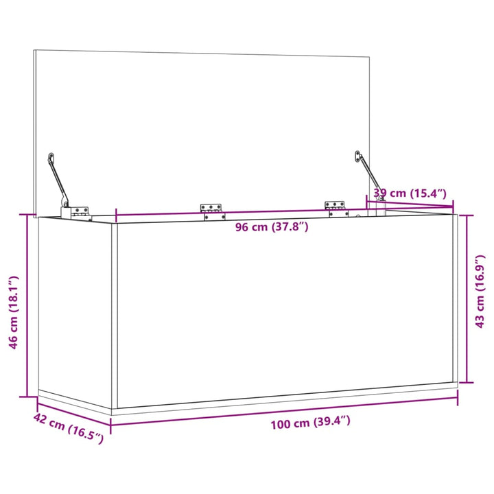 opbevaringsboks 100x42x46 cm konstrueret træ røget egetræsfarve