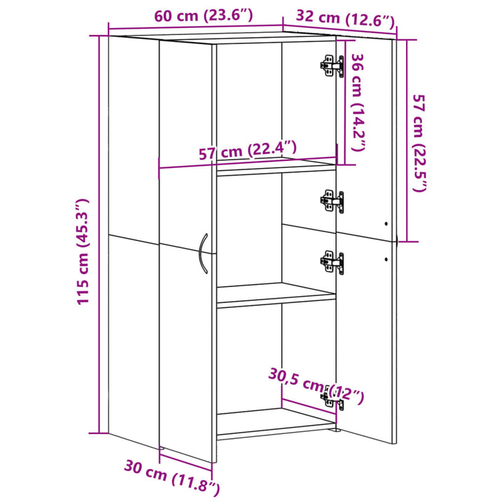 arkivskab 60x32x115 cm konstrueret træ hvid