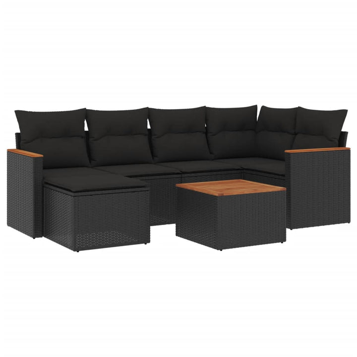 sofasæt til haven 7 dele med hynder polyrattan sort