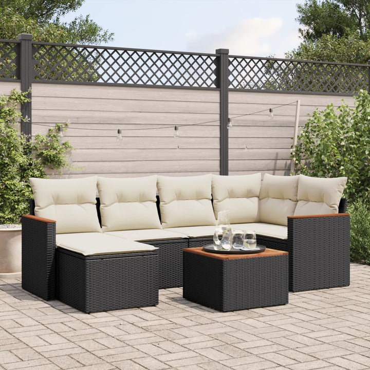 sofasæt til haven 7 dele med hynder polyrattan sort