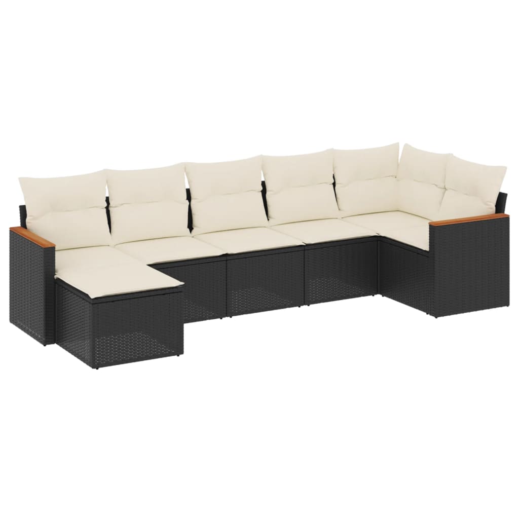 sofasæt til haven 7 dele med hynder polyrattan sort