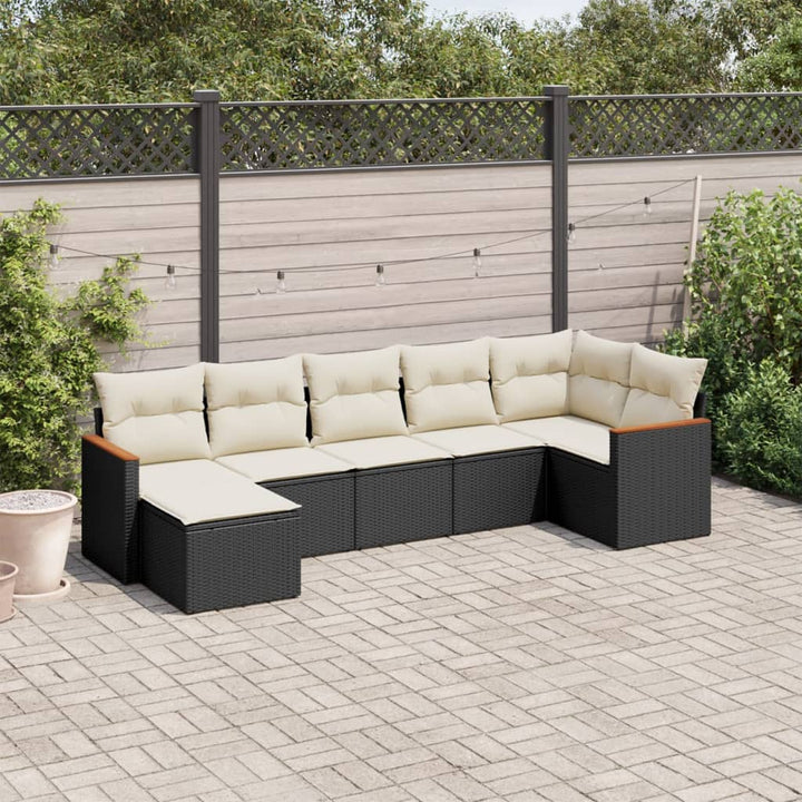 sofasæt til haven 7 dele med hynder polyrattan sort