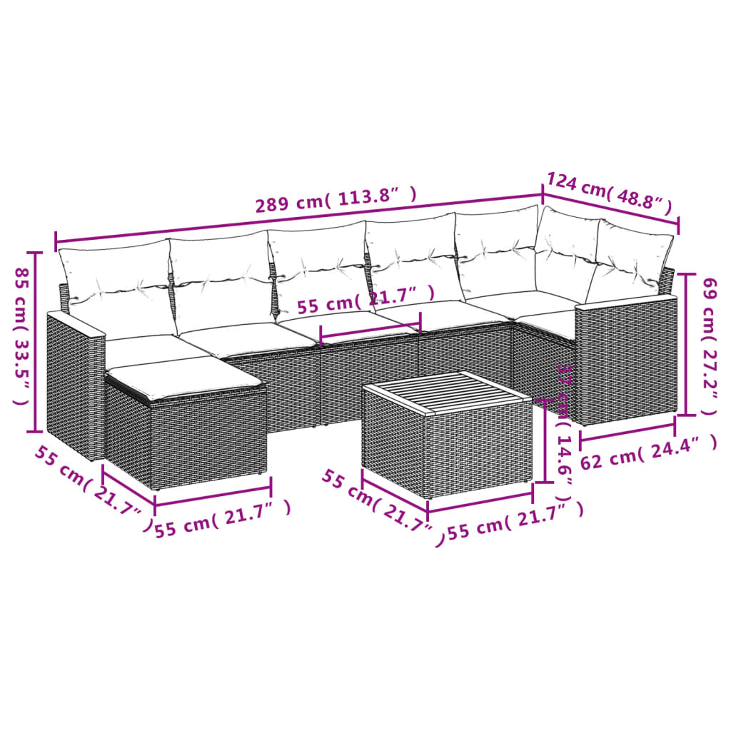 sofasæt til haven 8 dele med hynder polyrattan beige