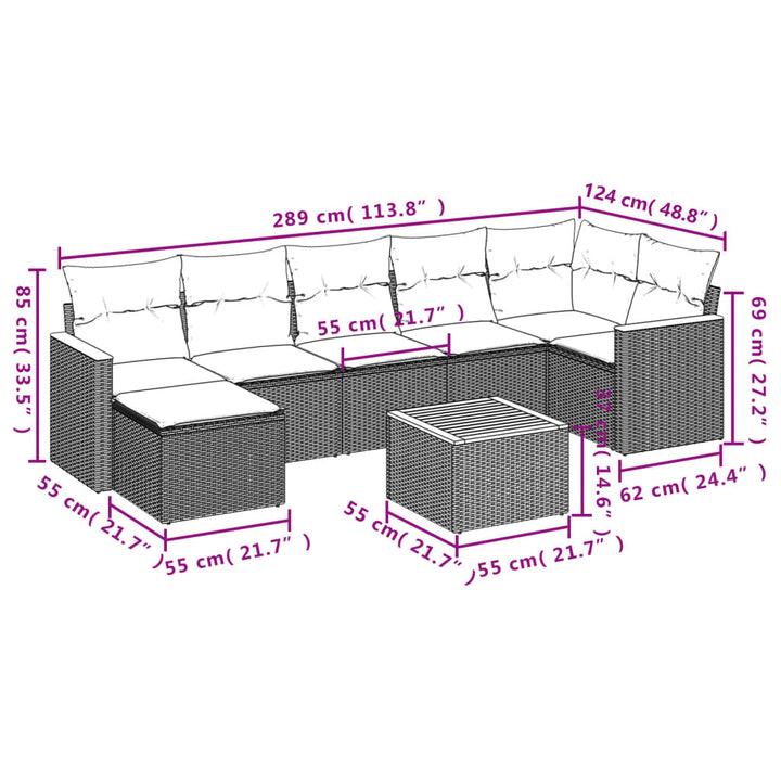sofasæt til haven 8 dele med hynder polyrattan beige