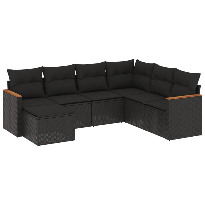 sofasæt til haven 7 dele med hynder polyrattan sort