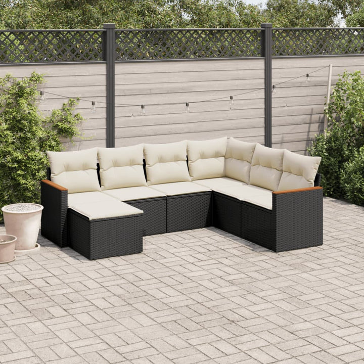 sofasæt til haven 7 dele med hynder polyrattan sort