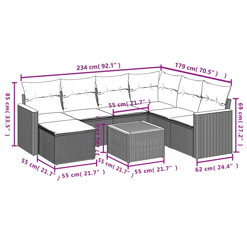 sofasæt til haven 8 dele med hynder polyrattan beige