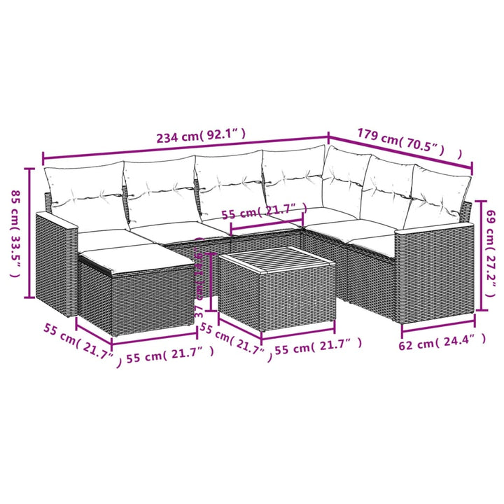 sofasæt til haven 8 dele med hynder polyrattan beige