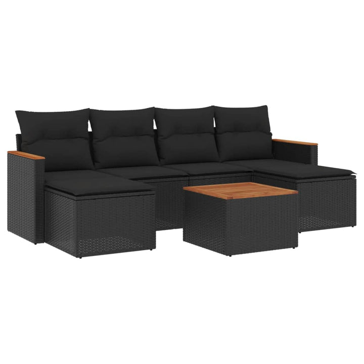 sofasæt til haven 7 dele med hynder polyrattan sort
