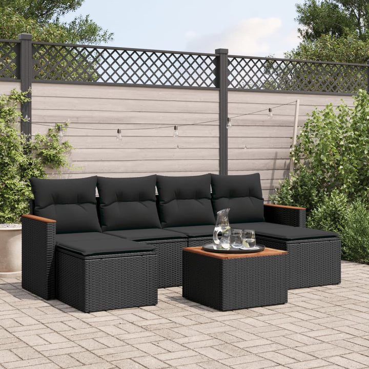 sofasæt til haven 7 dele med hynder polyrattan sort