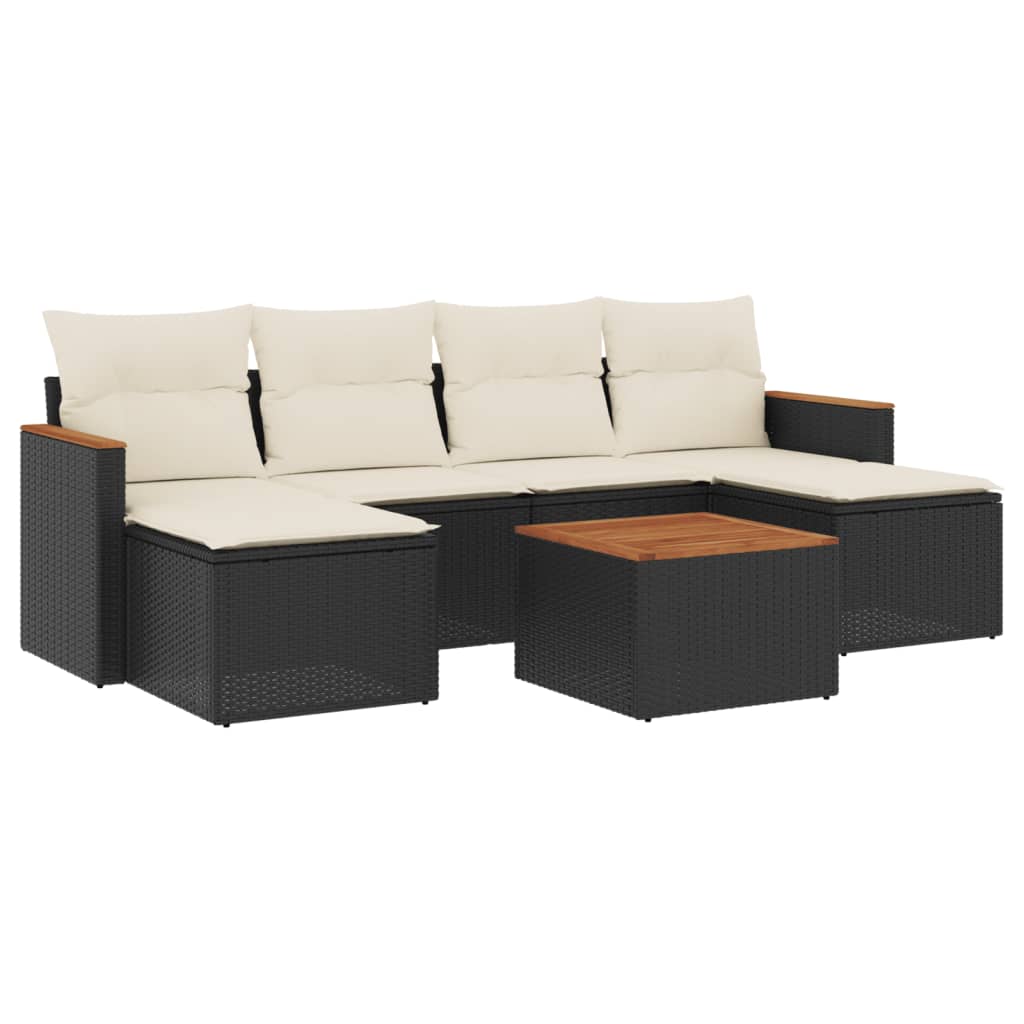 sofasæt til haven 7 dele med hynder polyrattan sort