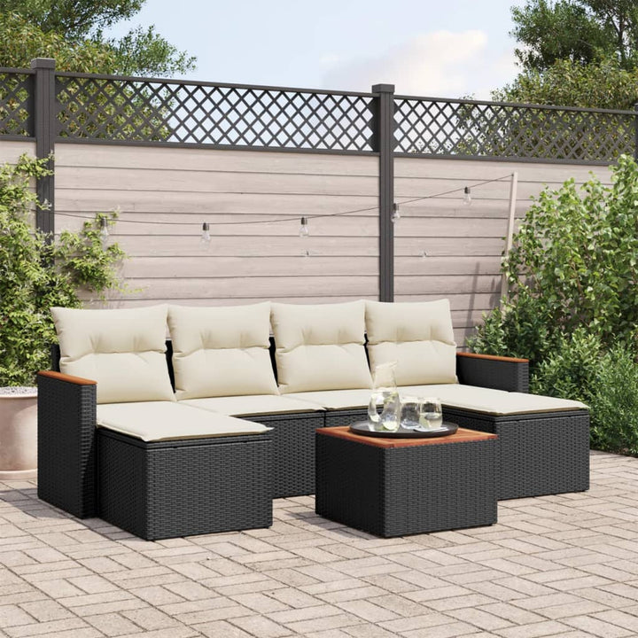 sofasæt til haven 7 dele med hynder polyrattan sort