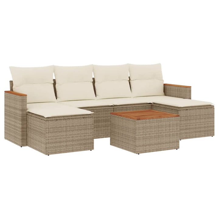 sofasæt til haven 7 dele med hynder polyrattan beige