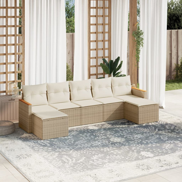 sofasæt til haven 7 dele med hynder polyrattan beige