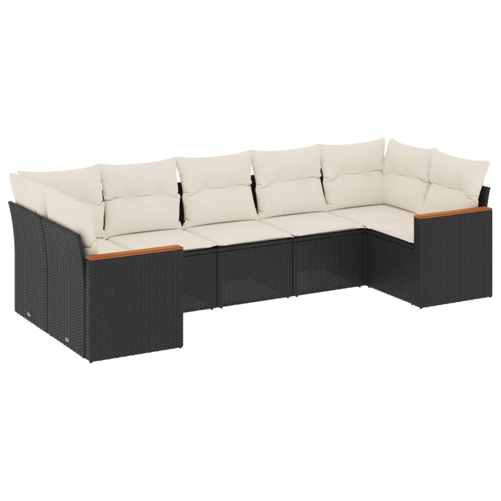 sofasæt til haven 7 dele med hynder polyrattan sort