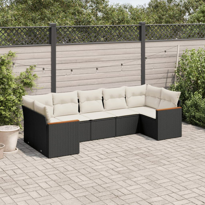 sofasæt til haven 7 dele med hynder polyrattan sort