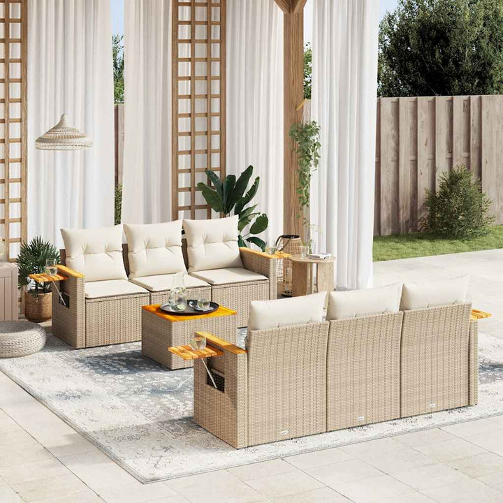 sofasæt til haven 7 dele med hynder polyrattan beige