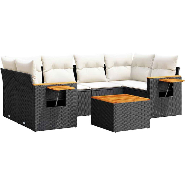 sofasæt til haven 7 dele med hynder polyrattan sort