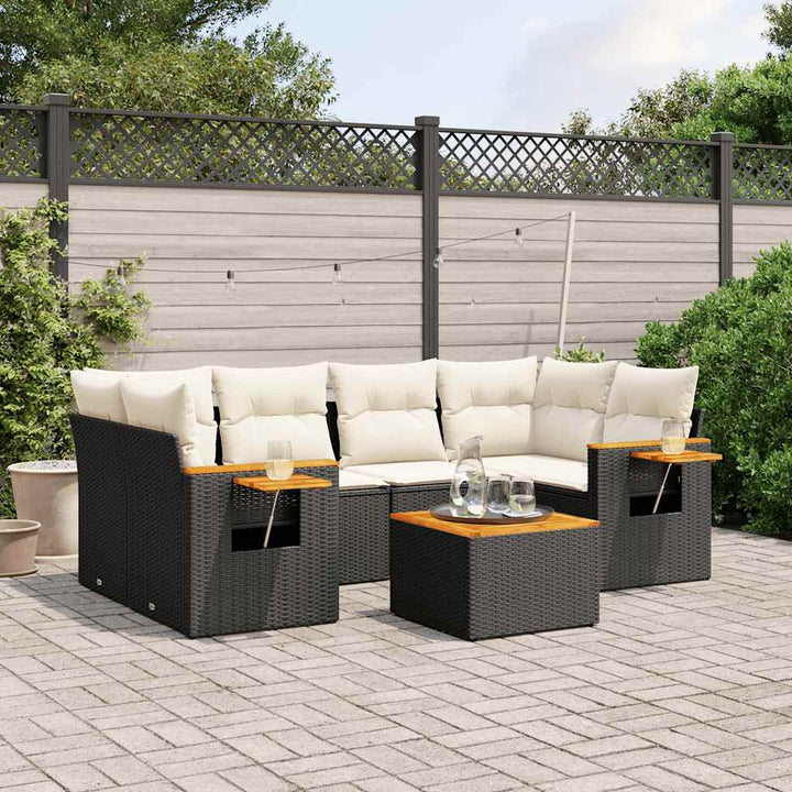 sofasæt til haven 7 dele med hynder polyrattan sort