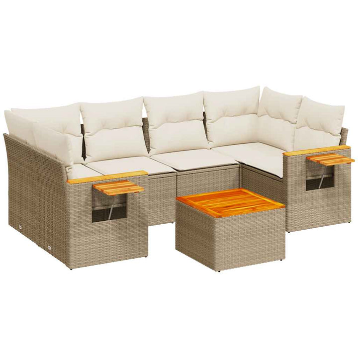 sofasæt til haven 7 dele med hynder polyrattan beige