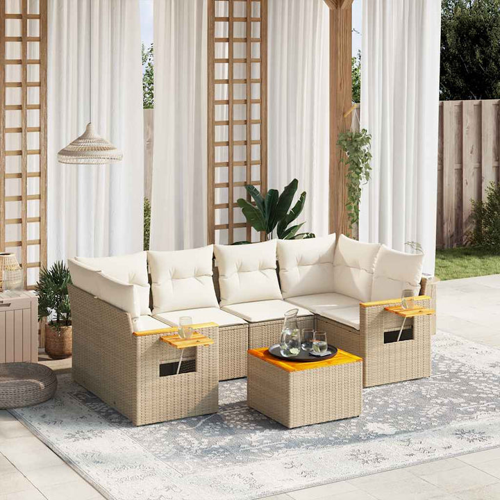 sofasæt til haven 7 dele med hynder polyrattan beige