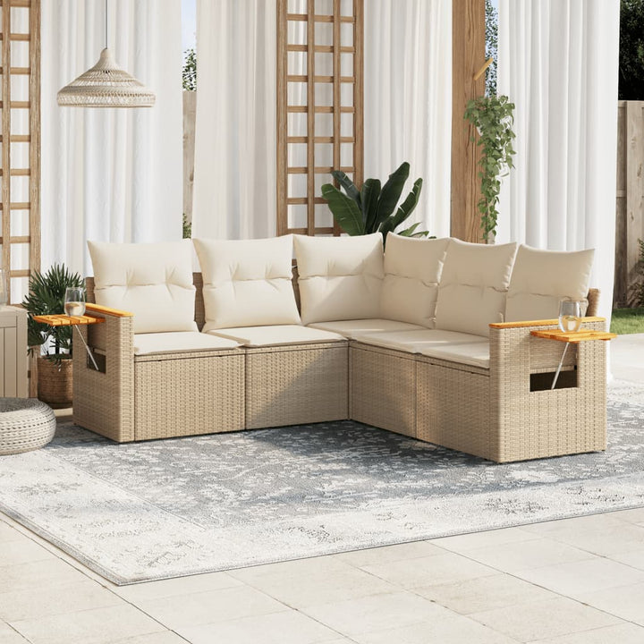 sofasæt til haven 5 dele med hynder polyrattan beige