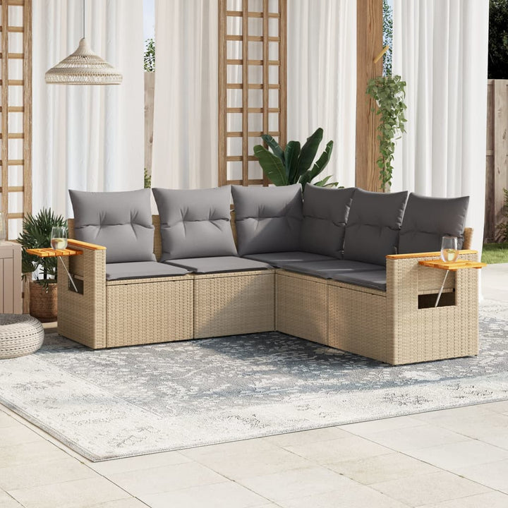 sofasæt til haven 5 dele med hynder polyrattan beige