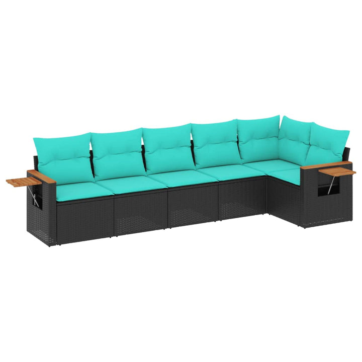 sofasæt til haven 6 dele med hynder polyrattan sort