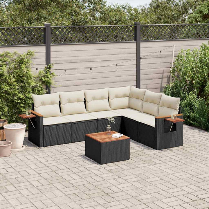 sofasæt til haven 7 dele med hynder polyrattan sort