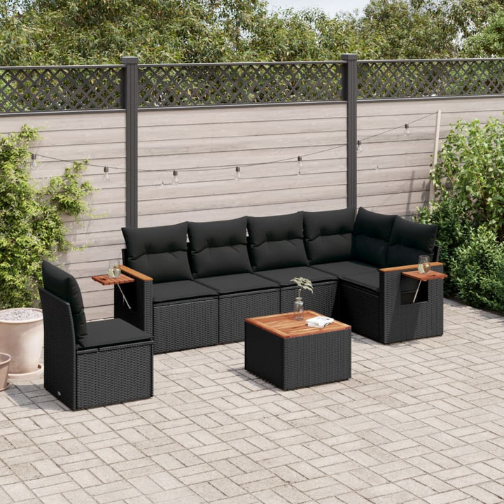 sofasæt til haven 7 dele med hynder polyrattan sort