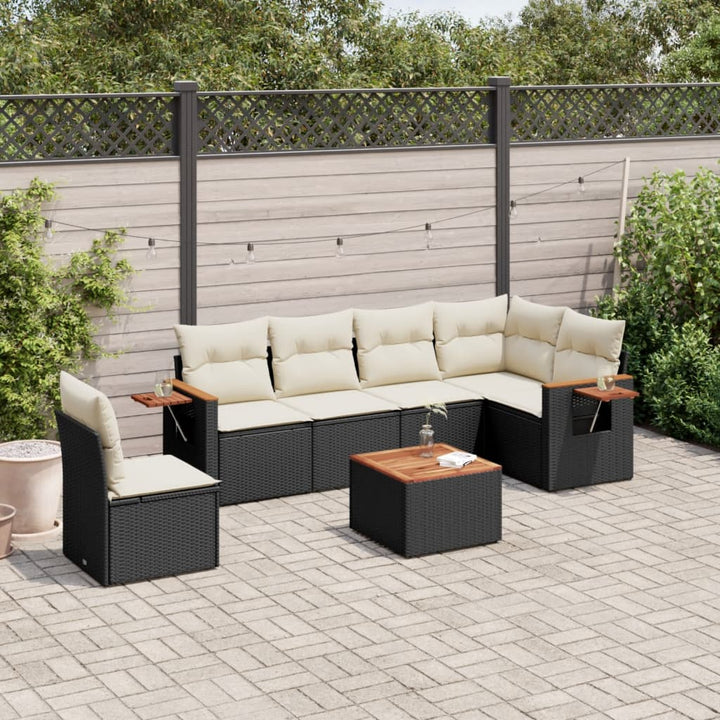 sofasæt til haven 7 dele med hynder polyrattan sort
