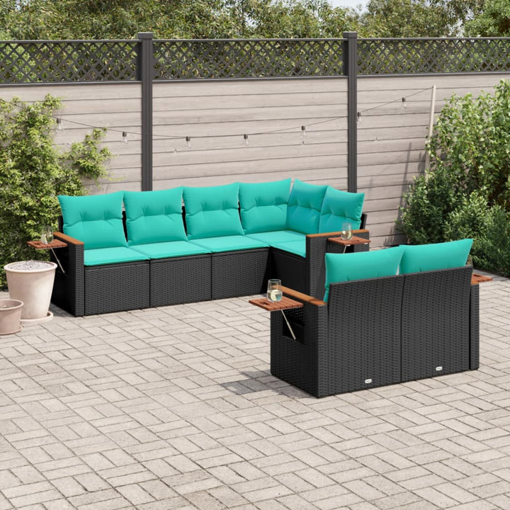 sofasæt til haven 7 dele med hynder polyrattan sort
