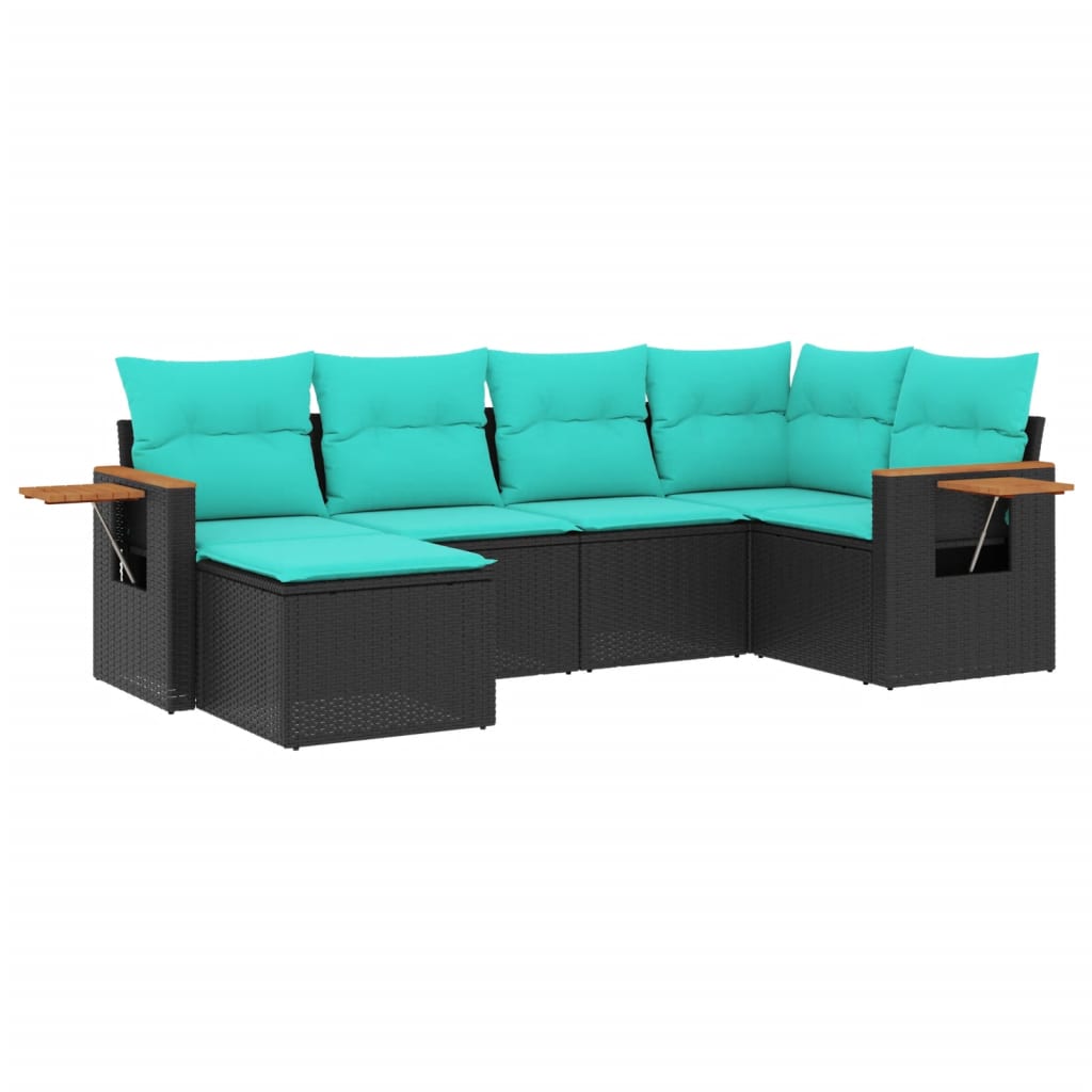 sofasæt til haven 6 dele med hynder polyrattan sort