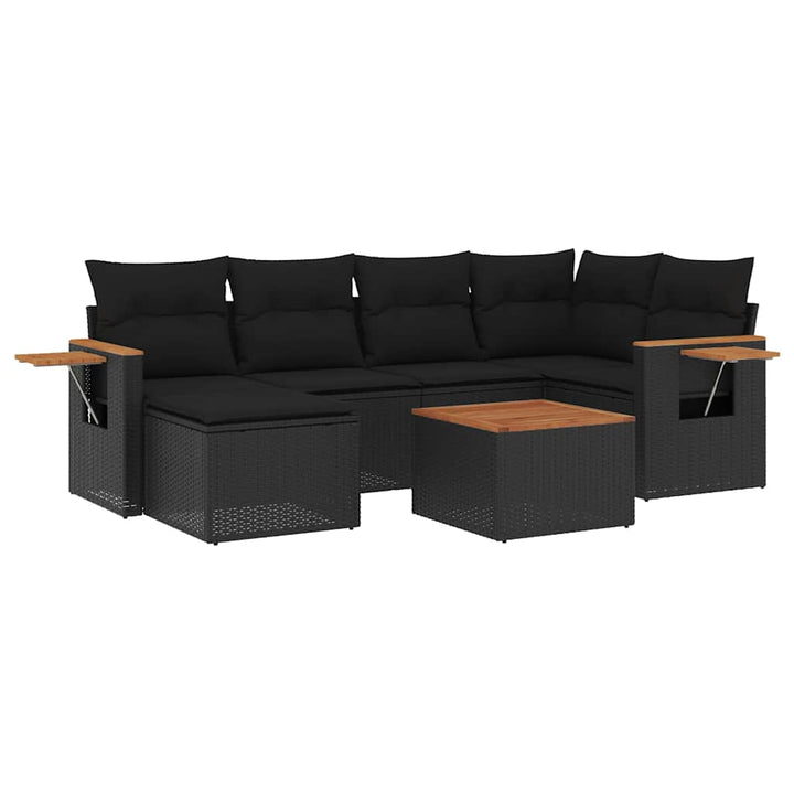 sofasæt til haven 7 dele med hynder polyrattan sort