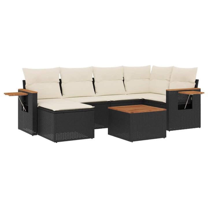 sofasæt til haven 7 dele med hynder polyrattan sort