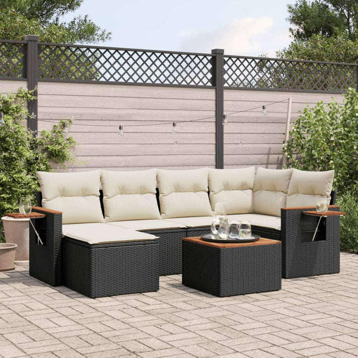 sofasæt til haven 7 dele med hynder polyrattan sort