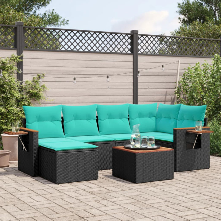 sofasæt til haven 7 dele med hynder polyrattan sort