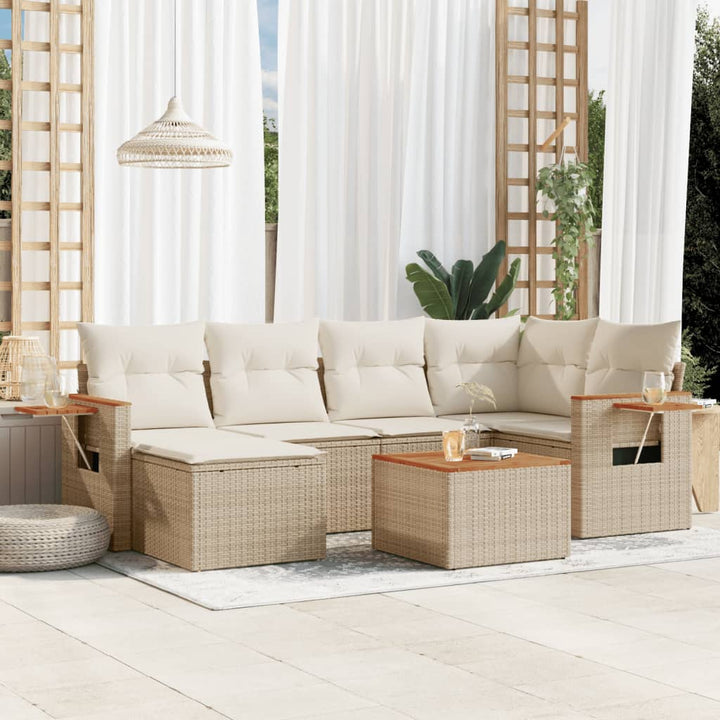 sofasæt til haven 7 dele med hynder polyrattan beige